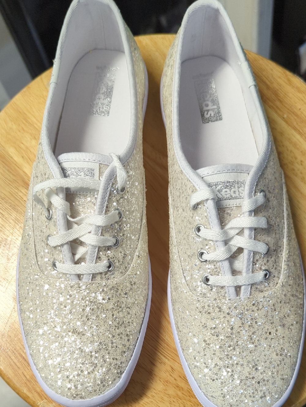Keds Women's Glitter Lace-Up Sneakers in Champagne